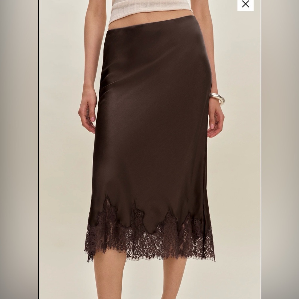 Reformation Carolina Silk Skirt Brown - Size S